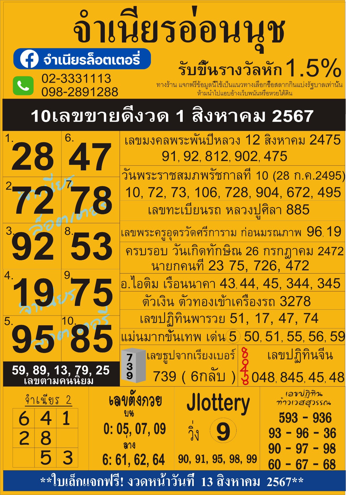 สรุปเลขเด็ดแม่จำเนียรอ่อนนุช